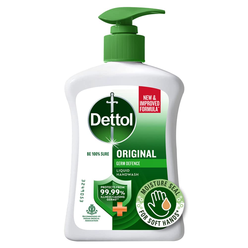 Dettol Liquid Handwash Dispenser Bottle Pump 210ml- Original Hand Wash | Germ Defence Formula | 10x Better Germ Protection